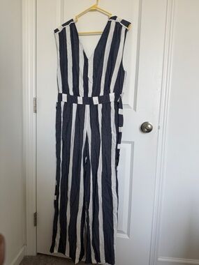 Roxy Navy and White Striped Jumpsuit